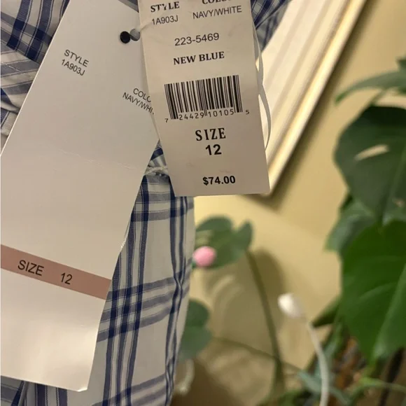 NWT White/Navy Blue Plaid Checkered Ruffle Mini Dress - Picture 4 of 11